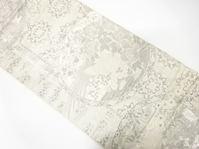 絵皿に花鳥模様織り出し　袋帯